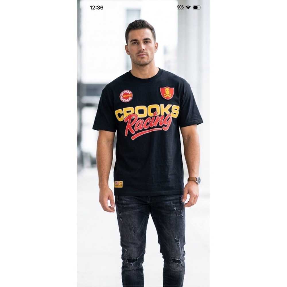 Crooks Castles Racing Drop Shoulder Heavyweight Tee Shirt Men‎ Sz S Black NWT